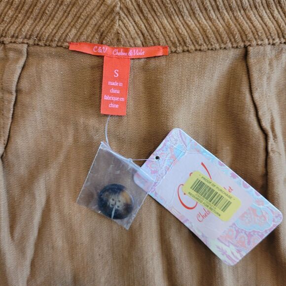 Corduroy Mini Skirt Size S Brown Button Front Unlined Cotton Chelsea & Violet - Picture 8 of 12